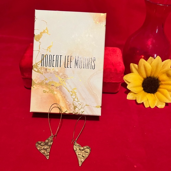Robert Lee Morris - heart earrings 2 3/4 in Gold bronze - Picture 1 of 4